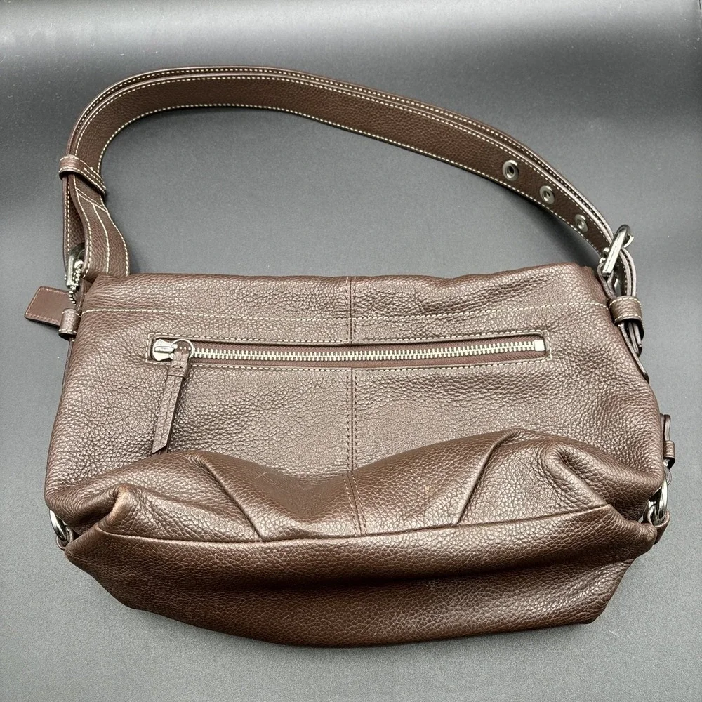 Coach East West Duffle Shoulder Bag F15065 Brown Pebbled Leather Purse